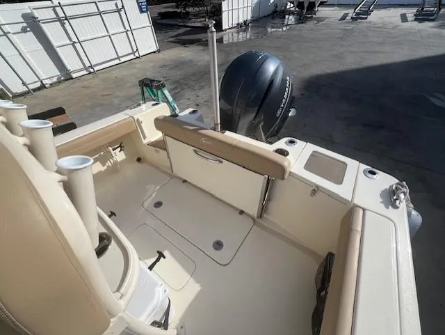 Slide: The Image of 2023 Scout 215XSF boat interior with Yamaha outboard motor. - 12
