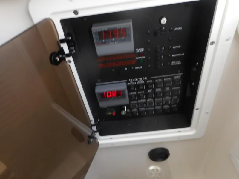 Slide: The Image of Electrical control panel of a 2023 Regulator 34 boat. - 22