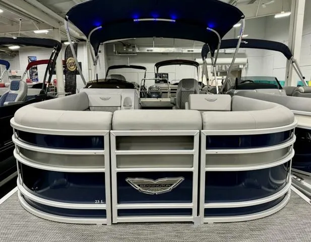 Slide: The Image of Control console of a 2024 Bennington 23 LSB pontoon boat with modern instrumentation. - 4