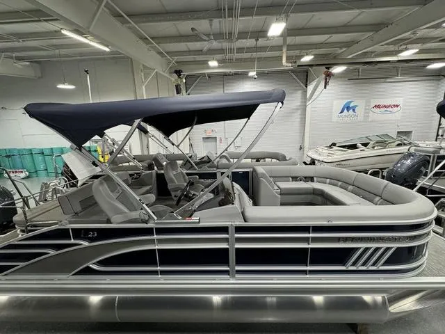 Slide: The Image of 2024 Bennington 23 LSB boat interior with luxurious seating and modern design. - 5