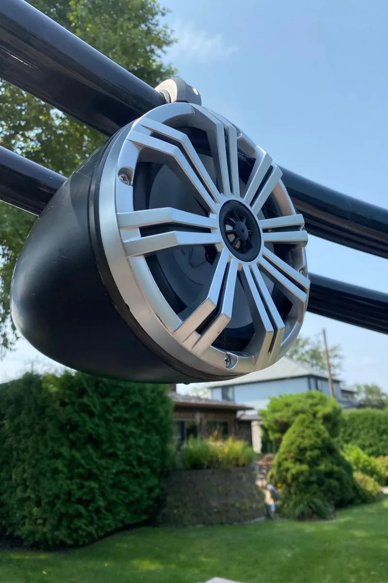 Slide: The Image of Close-up of a speaker on a 2018 Bennington G25 boat. - 19