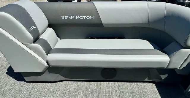 Slide: The Image of 2024 Bennington 20 SVF boat seating in gray and black upholstery. - 14