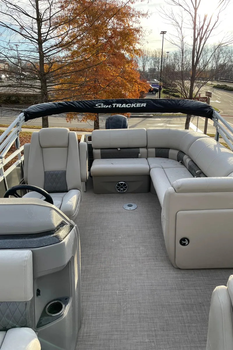 Slide: The Image of 2024 Sun Tracker Party Barge 20 DLX pontoon boat with spacious seating. - 2