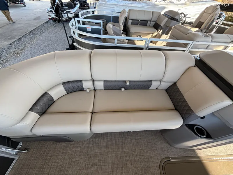 Slide: The Image of 2024 Sun Tracker Party Barge 22 RF XP3, luxurious seating area on pontoon boat. - 9