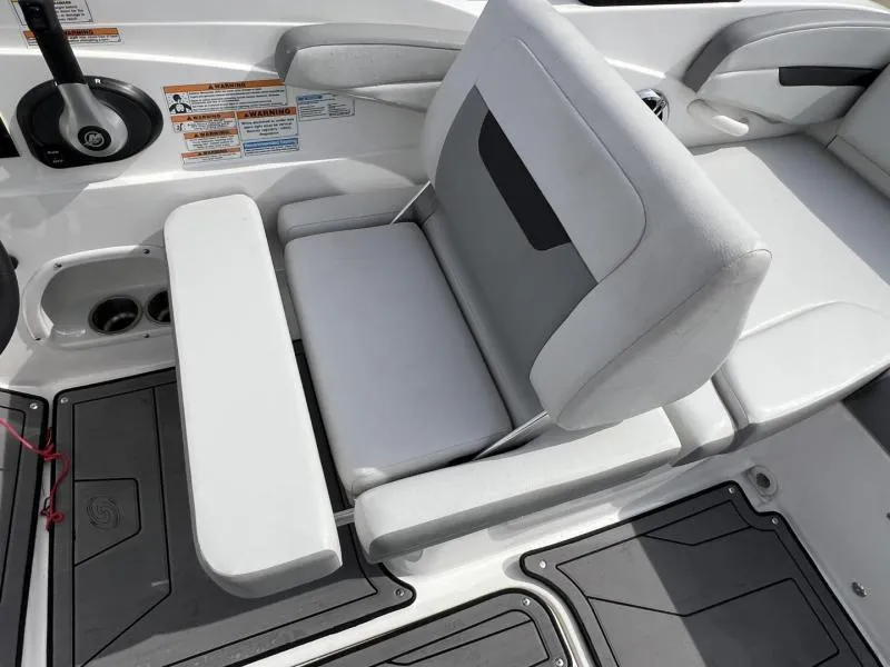 Slide: The Image of 2023 Hurricane SS205-IO 4.5 MPI boat interior with gray and white seating. - 15