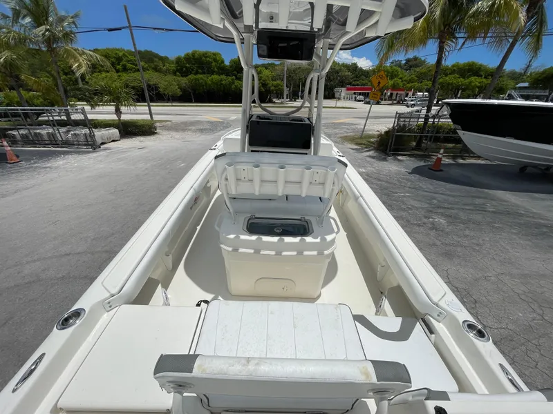 Slide: The Image of 2022 Skeeter 2550 Family boat interior with seating and storage compartments. - 8