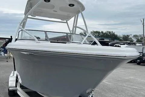Slide: The Image of 2024 Sea Fox 228 Traveler boat on trailer, front view. - 10