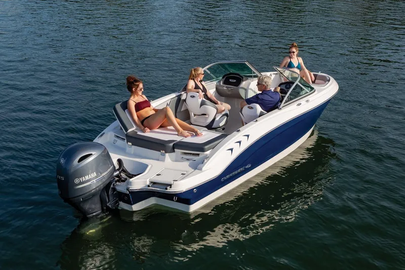 Slide: The Image of 2024 Chaparral 19 SSi OB boat with Yamaha 115 outboard motor on trailer. - 3