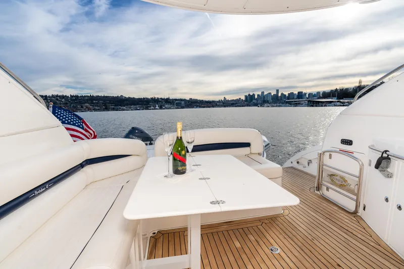 Slide: The Image of Luxury 2007 Sunseeker Portofino 47 yacht with scenic city skyline view. - 23
