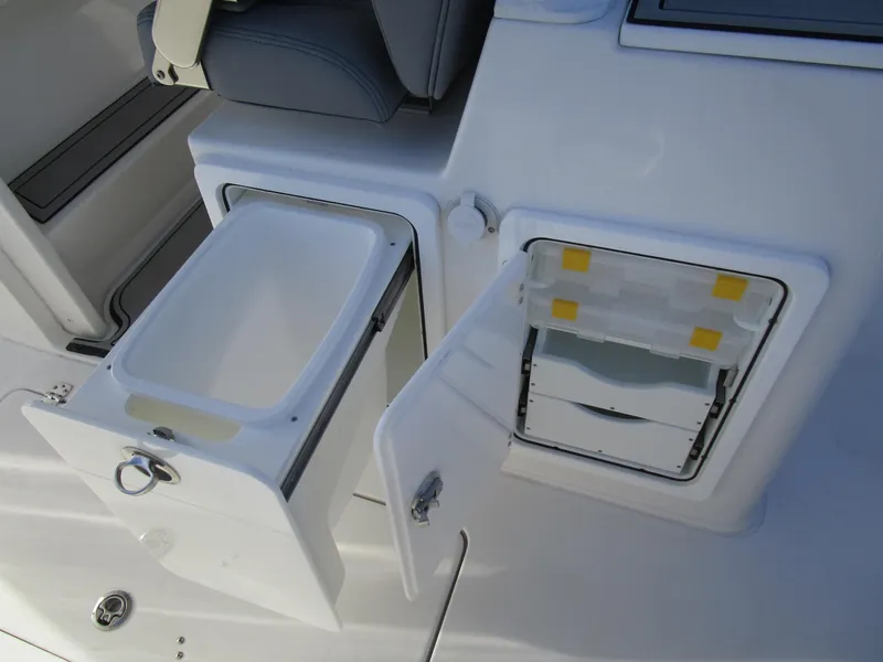 Slide: The Image of 2024 Sea Pro 322 Offshore boat storage compartments and seating. - 38