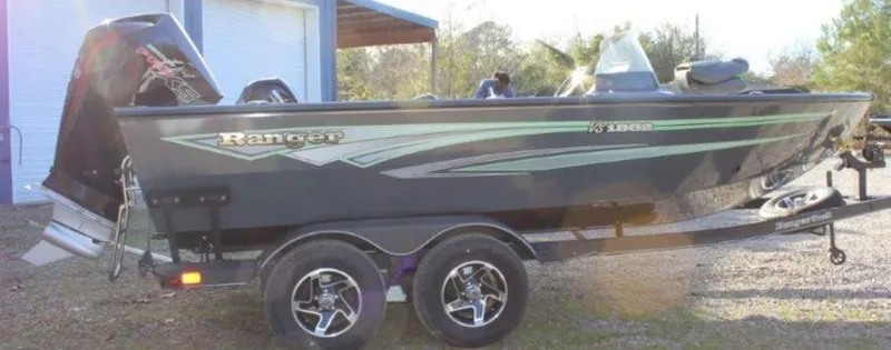 Slide: The Image of 2024 Ranger VS1882SC Angler boat on a trailer, parked outdoors. - 1