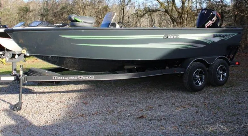 Slide: The Image of 2024 Ranger VS1882SC Angler fishing boat on a trailer. - 2