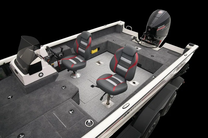 Slide: The Image of 2024 Ranger VS1882SC Angler fishing boat interior with seating and motor. - 43