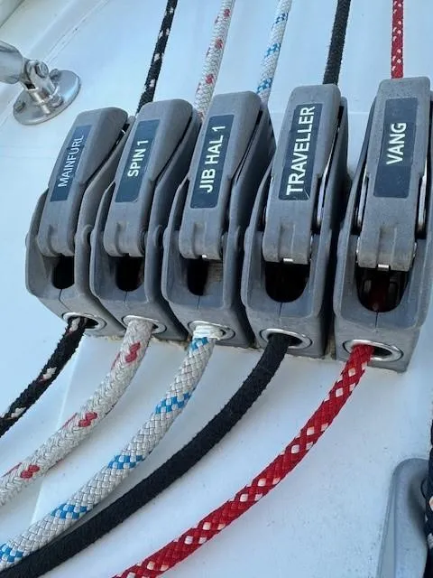 Slide: The Image of Sailing ropes and clutches on a 2009 Catalina 470 yacht deck. - 22