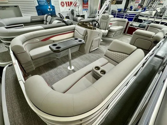 Slide: The Image of 2024 Bennington 20 SSR pontoon boat interior with luxurious seating and modern amenities. - 5