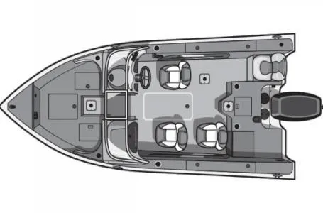 Slide: The Image of 2024 Smoker Craft Ultima 172 boat layout with Yamaha 115, walk-thru windshield. - 14