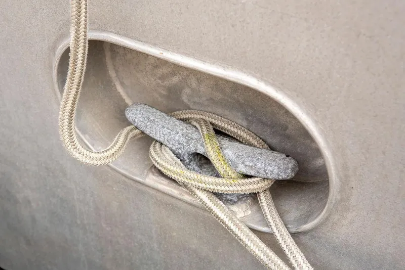 Slide: The Image of Rope tied around cleat on 2008 Custom 62 Catamaran. - 47