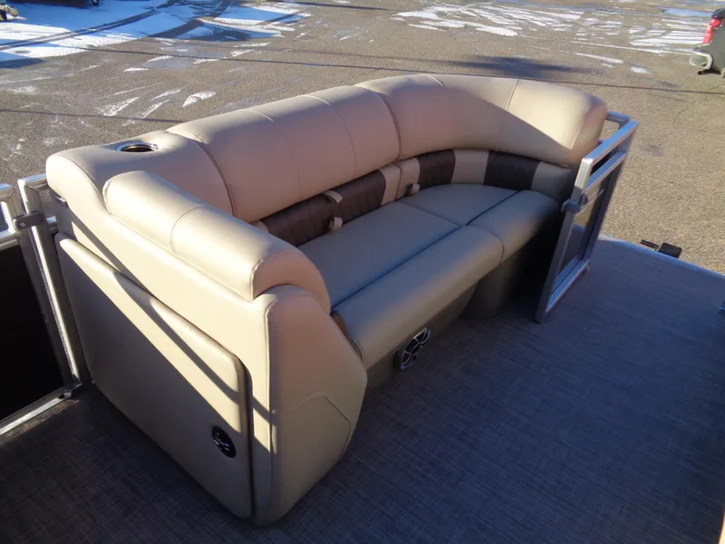 Slide: The Image of 2024 Sun Tracker Party Barge 20 DLX pontoon boat with beige seating. - 9