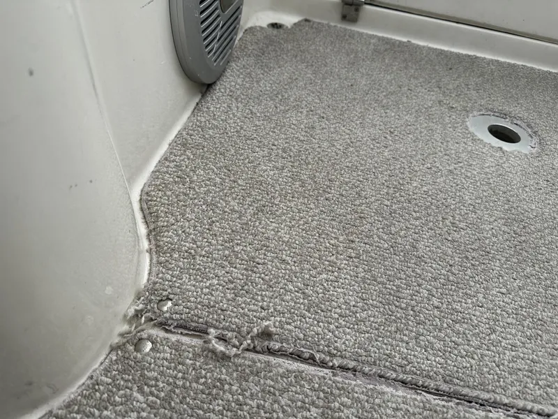 Slide: The Image of Frayed carpet in 2011 Stingray 250 LR boat interior. - 29