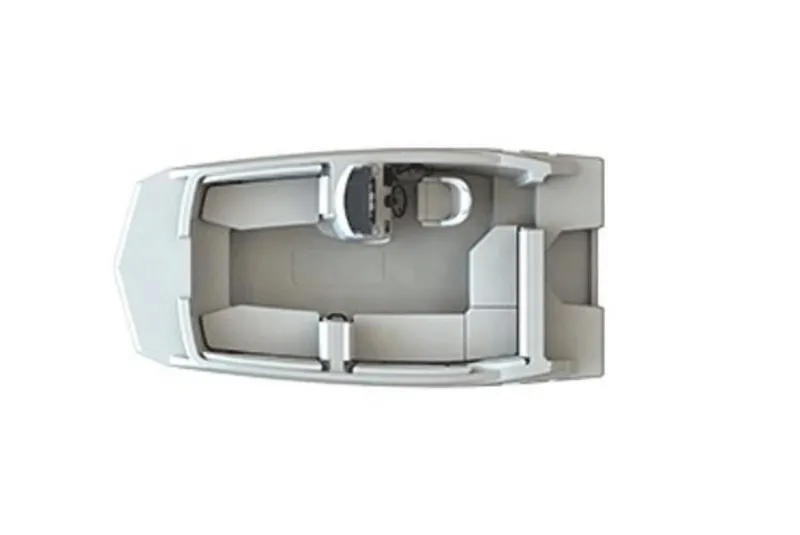 Slide: The Image of 2023 Starcraft SVX 171 OB boat, top view, showcasing seating layout and helm. - 4