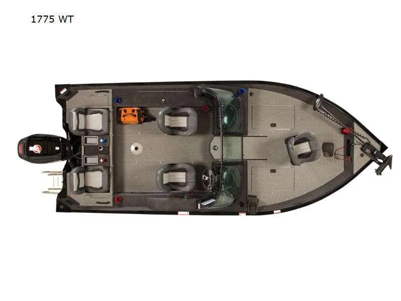 Slide: The Image of 2024 Fishing Machine 1775 WT boat, top view, showcasing seating and layout. - 2