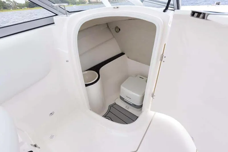 Slide: The Image of Interior of 2025 Sea Fox 228 Traveler boat with compact marine toilet. - 15