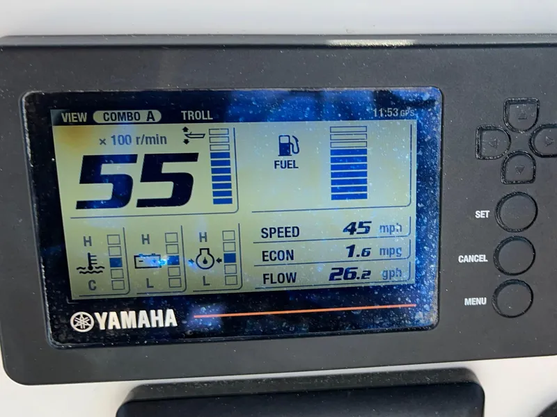 Slide: The Image of Fusion MS-NRX300 marine stereo on 2018 Robalo 246 Cayman boat dashboard. - 20
