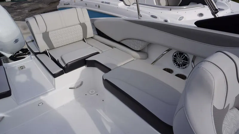 Slide: The Image of 2024 Hurricane 2600 SD boat interior with luxurious seating and modern design. - 4