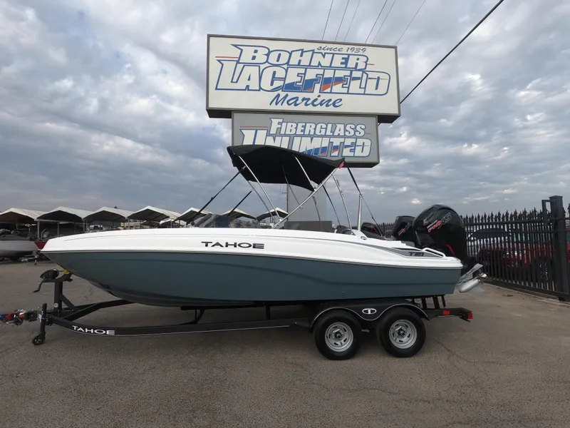 The Image of 2024 Tahoe T21 boat on trailer at Bohner Lacefield Marine dealership. - 1