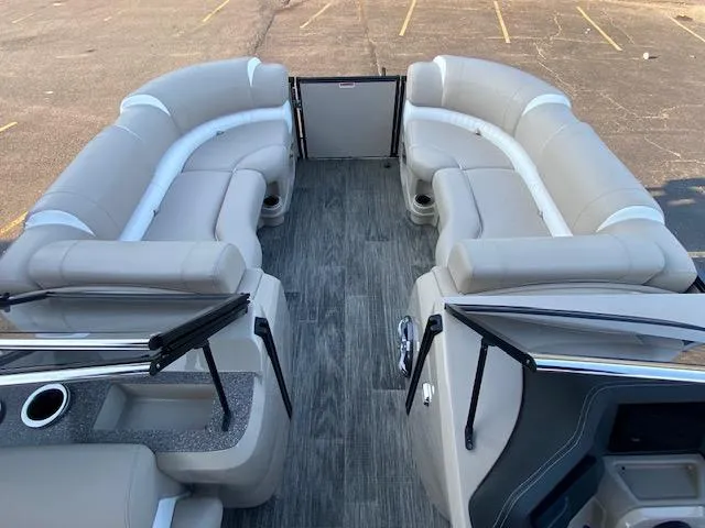 Slide: The Image of 2024 Avalon Catalina 2585 VRB pontoon boat interior with spacious seating and modern design. - 9