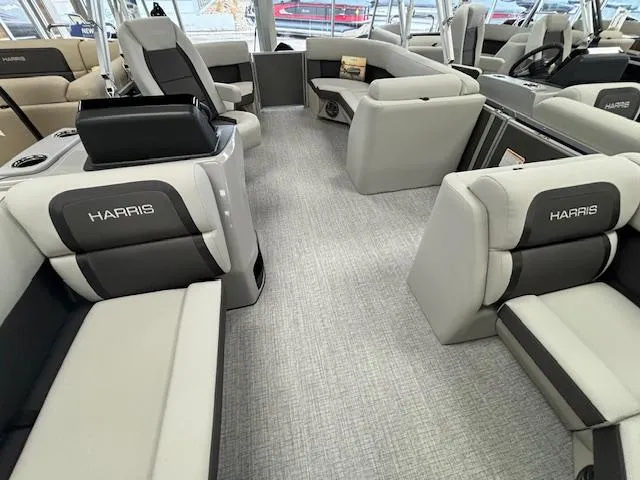 Slide: The Image of 2024 Harris CRUISER 190 CW pontoon boat interior with luxurious seating. - 4