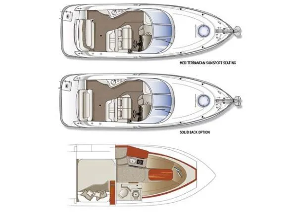 Slide: The Image of 2007 Four Winns 258 Vista boat layout with Mediterranean Sunsport and Solid Back seating options. - 37