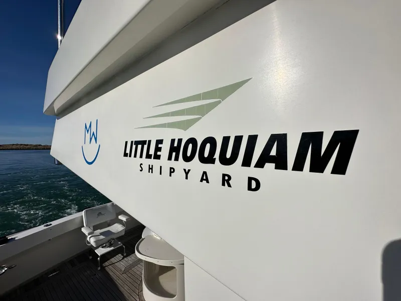 Slide: The Image of 2009 Little Hoquiam 68 Long Range Sportfisher boat side view with shipyard logo. - 13