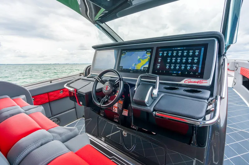 Slide: The Image of Interior cockpit of 2025 Cigarette 42 Nighteagle boat with advanced navigation system. - 20