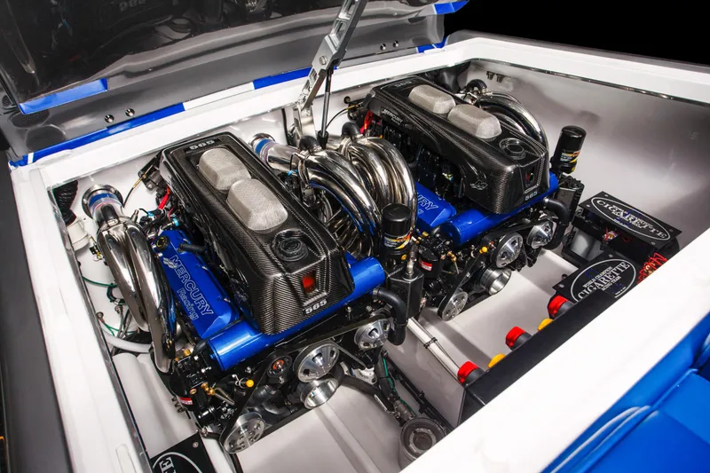 Slide: The Image of 2025 Cigarette 38 Top Gun engine compartment with dual high-performance engines. - 11