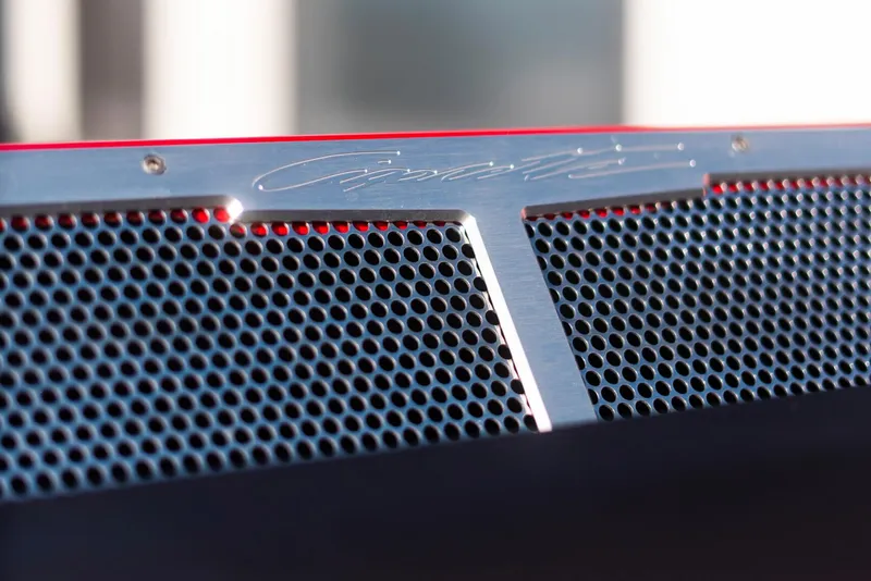 Slide: The Image of Close-up of 2025 Cigarette 42X boat grille with logo. - 22