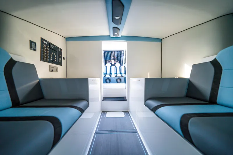 Slide: The Image of Interior of 2025 Cigarette 515 boat with modern seating and control panel. - 30