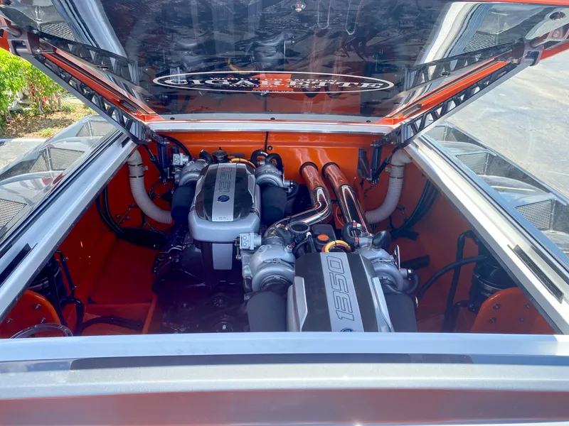 Slide: The Image of Cigarette 515 boat engine compartment, 2025 model, showcasing powerful dual engines. - 33
