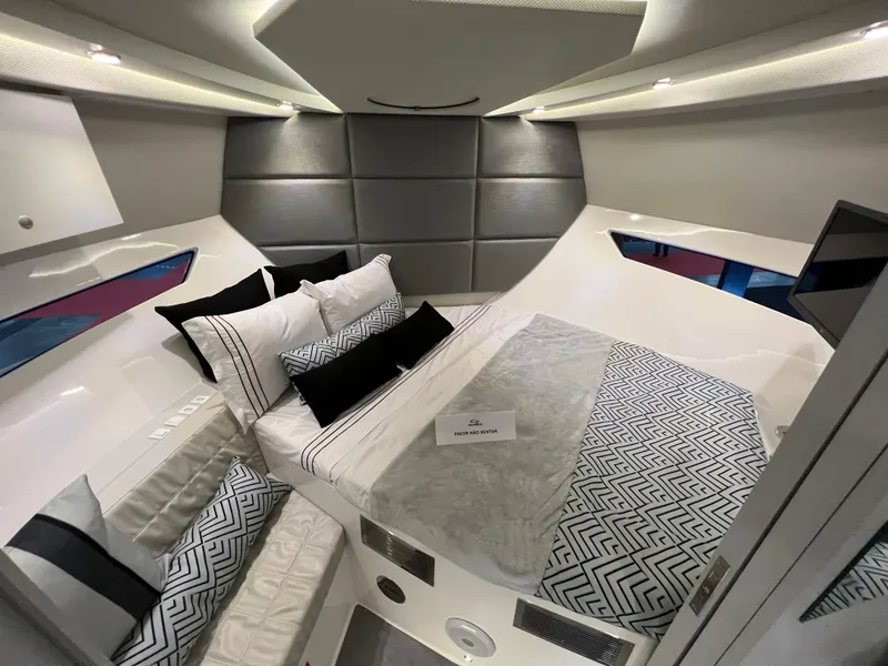 Slide: The Image of Luxurious bedroom interior of 2024 Evolve 360HT yacht with modern design and comfortable bedding. - 19