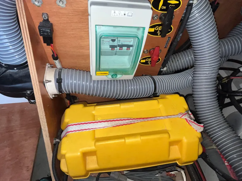 Slide: The Image of Electrical panel and equipment inside a 2013 Beneteau Swift Trawler 34 boat. - 18