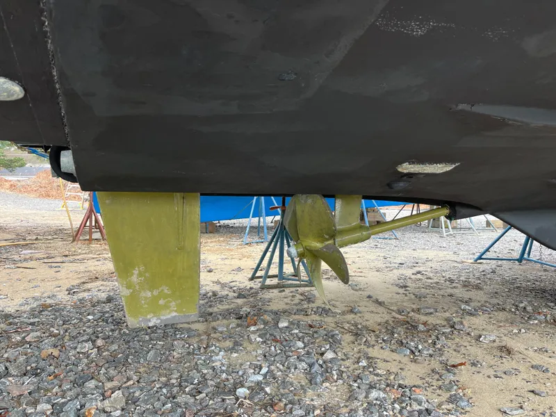 Slide: The Image of Underwater view of 2013 Beneteau Swift Trawler 34 propeller and rudder on dry dock. - 7