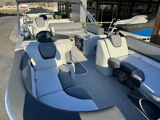 Slide: The Image of 2024 Avalon LSZ Versatile Rear Lounger 23 FT pontoon boat interior with luxurious seating. - 12