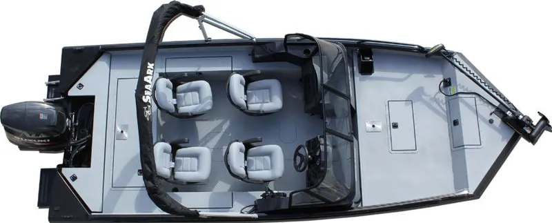 Slide: The Image of 2024 SeaArk ProCat 200 fishing boat, top view, featuring four seats and a spacious deck. - 9