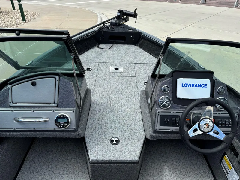 Slide: The Image of 2024 Ranger VS1682SC Angler boat interior with Lowrance electronics and dual consoles. - 5