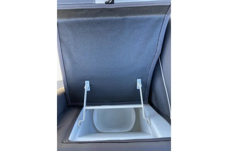 Slide: The Image of 2024 Viaggio Lago 20C storage compartment with open lid, showcasing interior space. - 24