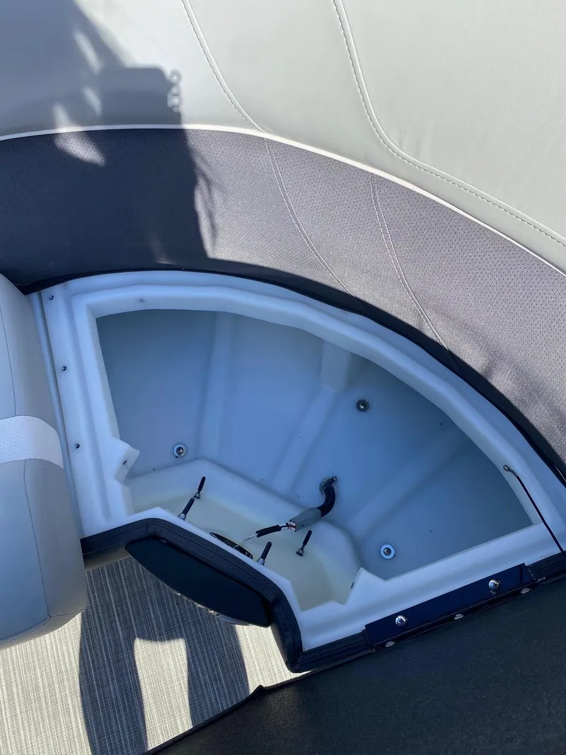 Slide: The Image of 2024 Viaggio Lago 20C boat storage compartment with open hatch, showcasing interior space. - 28