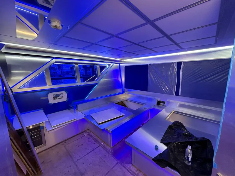 Slide: The Image of Interior of 1992 Heesen 141 Motor Yacht with modern blue LED lighting. - 49