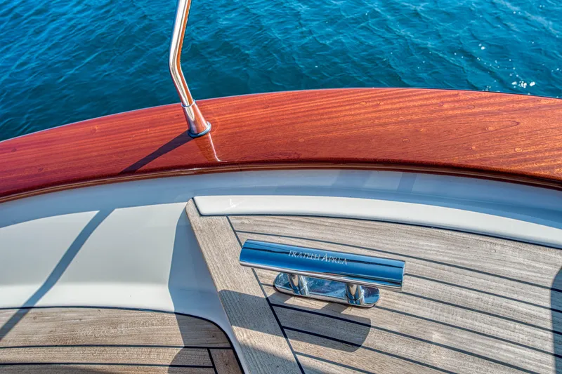 Slide: The Image of Fratelli Aprea Sorrento 32 boat deck, 2020 model, with polished wood and metal details. - 37