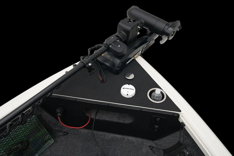 Slide: The Image of 2024 Ranger VS1882SC Angler fishing boat, top view, spacious deck, seating, and motor. - 15