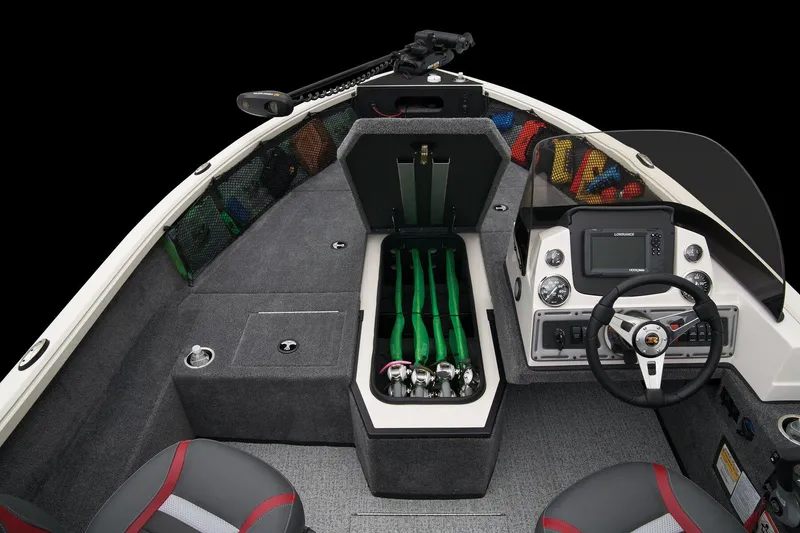 Slide: The Image of 2024 Ranger VS1882SC Angler boat interior wiring and storage compartment. - 27